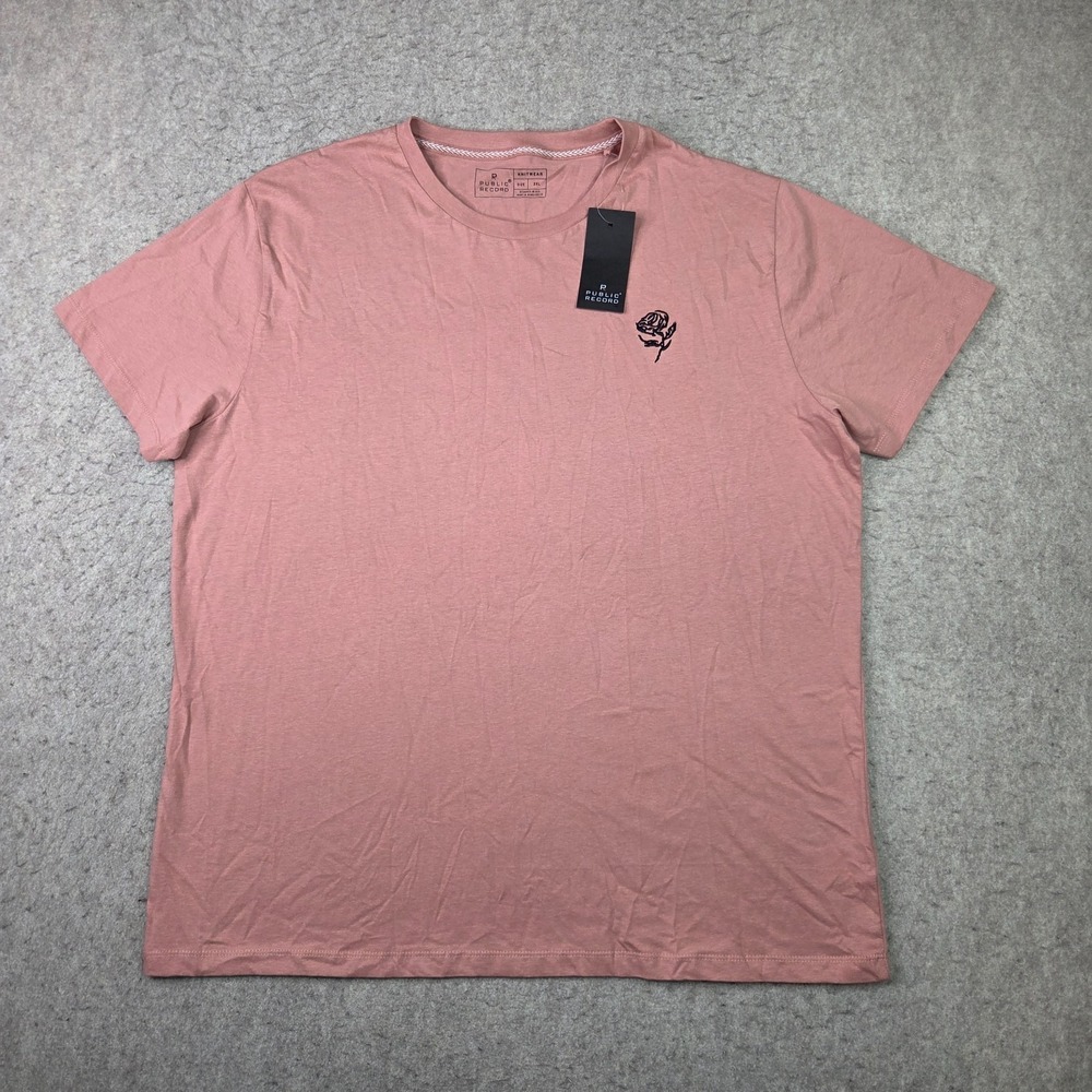 Public Record Knitwear‎ T-Shirt Mens 2XL Pink Short Sleeve Rose Embroidered NEW